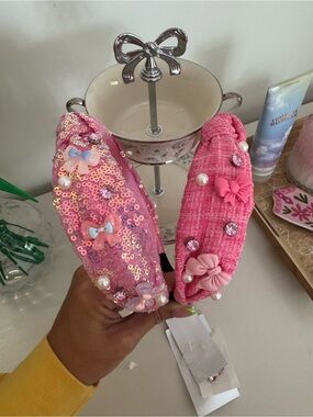 Kids Pink Embellished Headbands Set - Decorative Bow & Pearl Accents